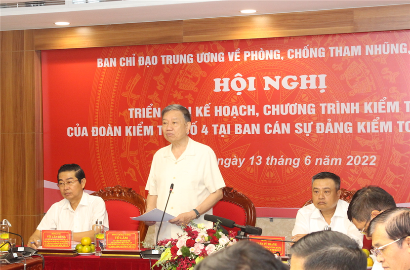 Đại tướng Tô Lâm - Ủy viên Bộ Chính trị, Bộ trưởng Bộ Công an, Phó trưởng Ban Chỉ đạo phát biểu tại buổi làm việc với Kiểm toán Nhà nước