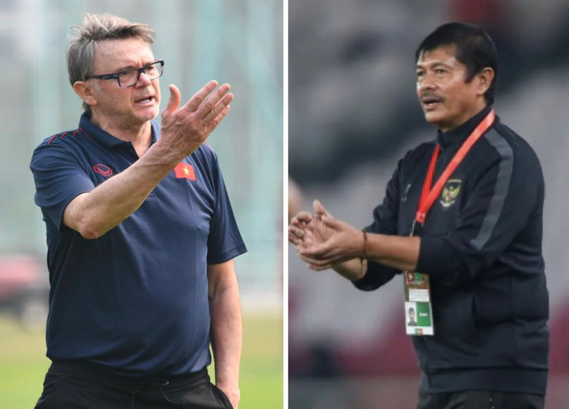 HLV Philippe Troussier (trái) và HLV Indra Sjafri HLV Philippe Troussier (trái) và HLV Indra Sjafri