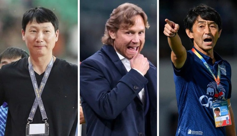 Từ trái qua các HLV: Kim Sang-sik, Valery Karpin và Masatada Ishii