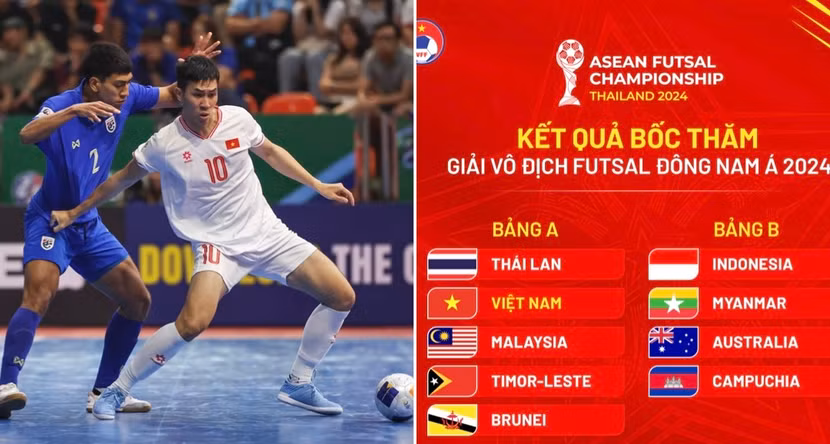 Tuyển futsal Việt Nam (áo trắng) sớm đụng Thái Lan tại giải Đông Nam Á 2024