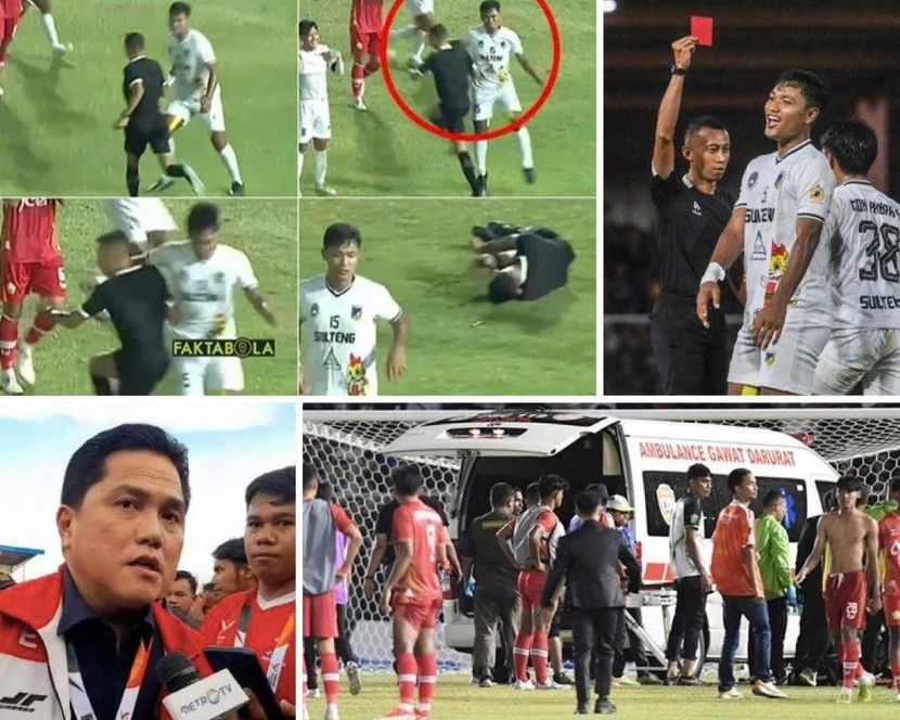 Chủ tịch PSSI Erick Thohir cảm thấy xấu hổ, tuyên bố xử nghiêm vụ trọng tài bị đấm nhập viện và nghi vấn dàn xếp tỉ số trận tứ kết PON 2024