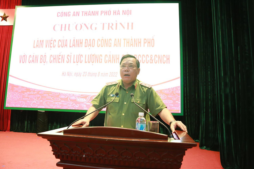 Trung tướng Nguyễn Hải Trung, Giám đốc Công an thành phố Hà Nội phát biểu chỉ đạo tại Chương trình làm việc