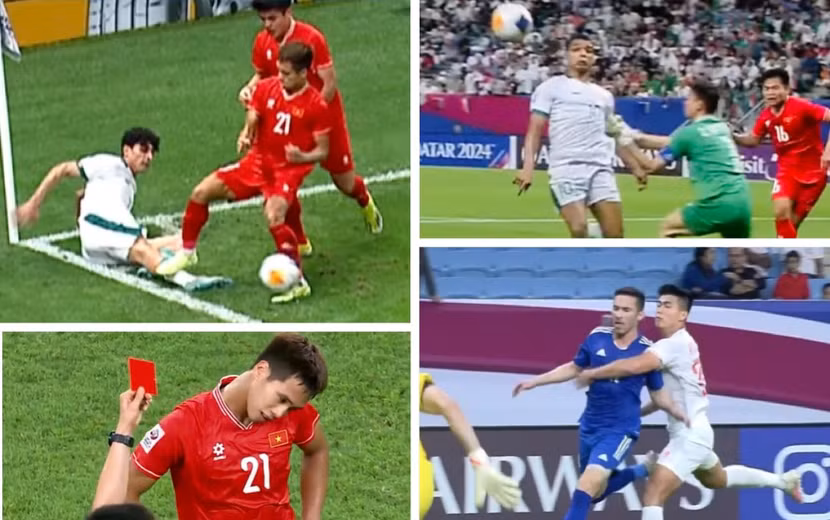 Những động tác thừa thãi của Nguyễn Mạnh Hưng, Quan Văn Chuẩn, Nguyễn Ngọc Thắng khiến U23 Việt Nam nhận thẻ đỏ, phạt đền không đáng có tại giải châu Á 2024