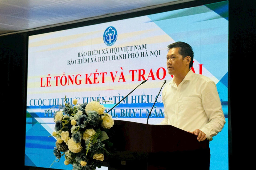 Giám đốc BHXH TP Hà Nội Nguyễn Ngọc Huyến phát biểu Giám đốc BHXH TP Hà Nội Nguyễn Ngọc Huyến phát biểu