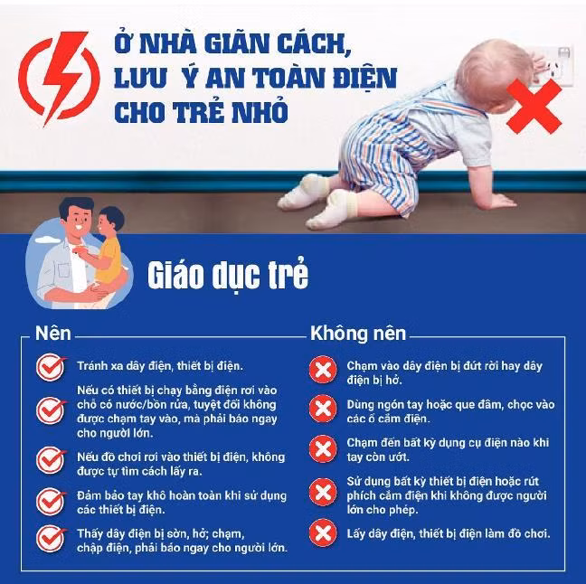 Người lớn cần chú ý an toàn điện cho trẻ nhỏ khi ở nhà