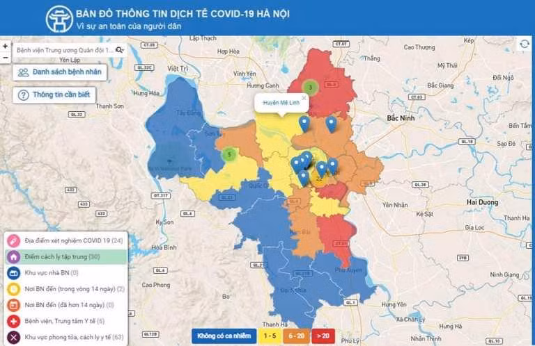 Bản đồ thông tin dịch tễ Covid-19 Hà Nội