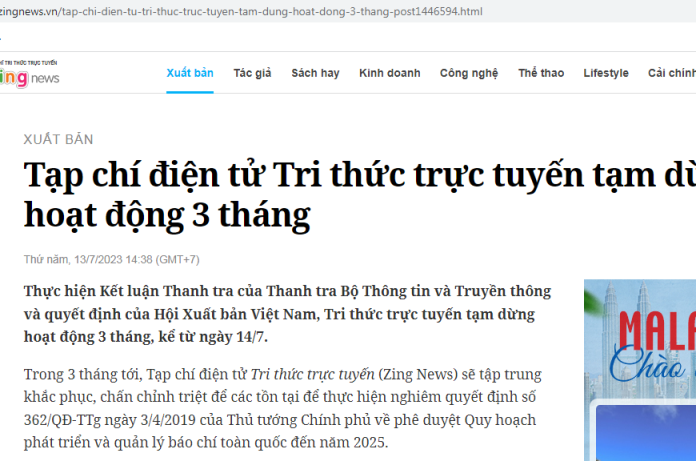 Thông cáo của Tạp chí điện tử Tri thức trực tuyến chiều 13-7