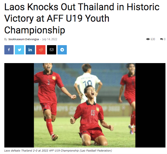 The Laotian Times tự hào với chiến thắng lịch sử đội nhà trước Thái Lan tại giải U19 Đông Nam Á
