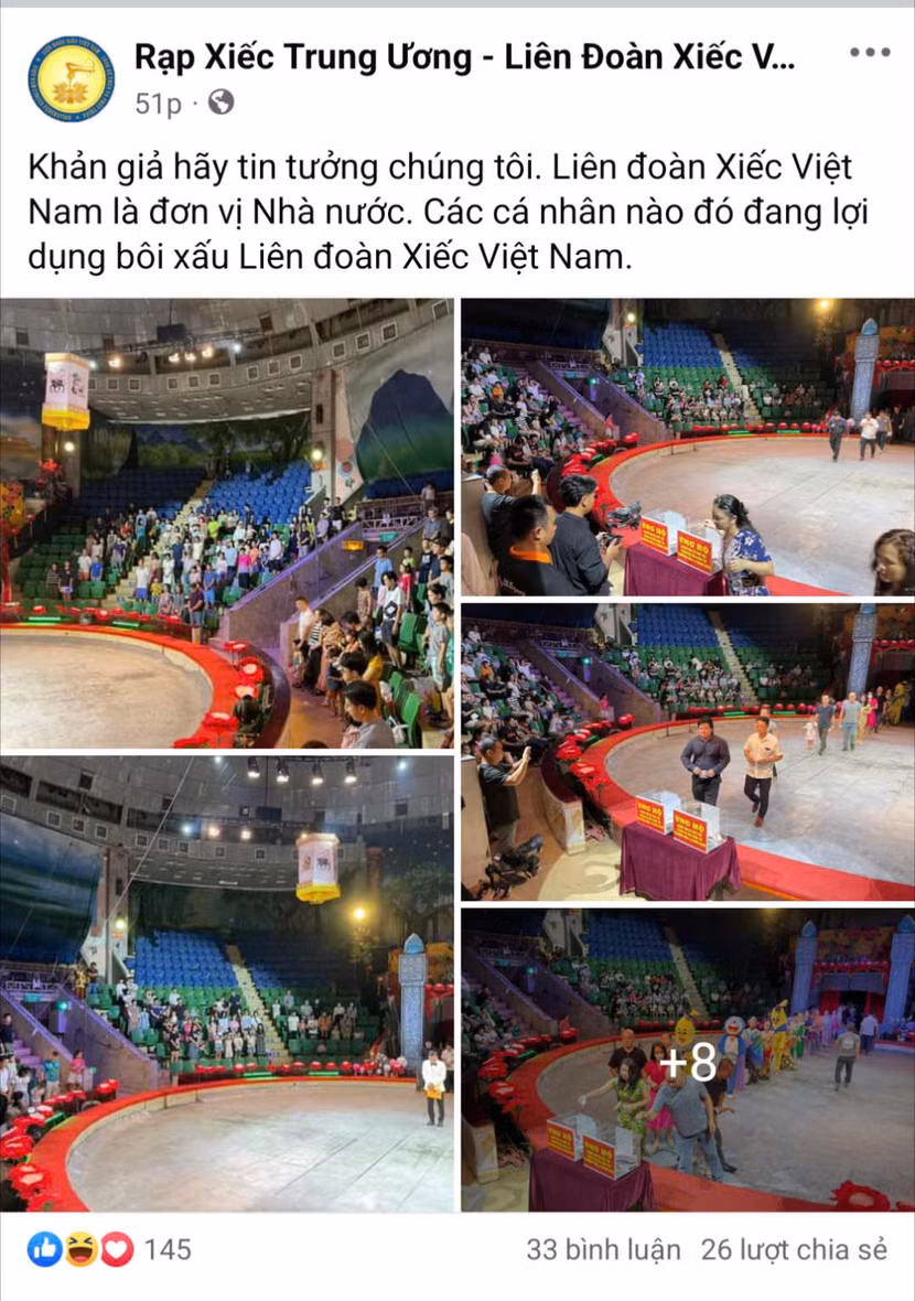 Thông tin về vụ việc đã được Liên đoàn Xiếc Việt Nam phát đi trên facebook chính thức của liên đoàn.