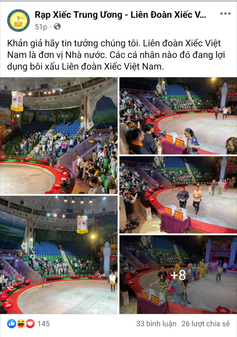 Thông tin về vụ việc đã được Liên đoàn Xiếc Việt Nam phát đi trên facebook chính thức của liên đoàn. Thông tin về vụ việc đã được Liên đoàn Xiếc Việt Nam phát đi trên facebook chính thức của liên đoàn.