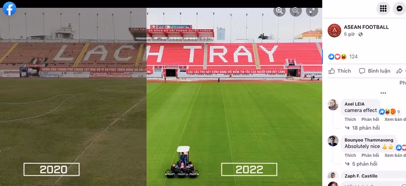 Trang ASEAN Football so sánh hình ảnh sân Lạch Tray trước và sau cải taọ Trang ASEAN Football so sánh hình ảnh sân Lạch Tray trước và sau cải taọ