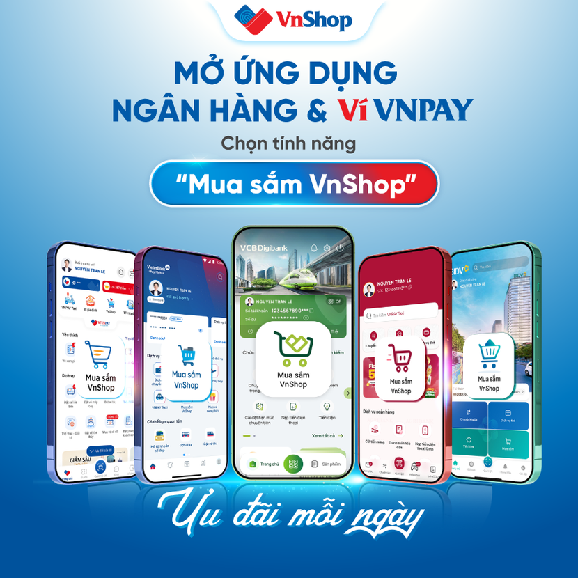 Mua sắm VnShop - Tính năng mua sắm trực tuyến duy nhất trên app ngân hàng, ví VNPAY. Mua sắm VnShop - Tính năng mua sắm trực tuyến duy nhất trên app ngân hàng, ví VNPAY.
