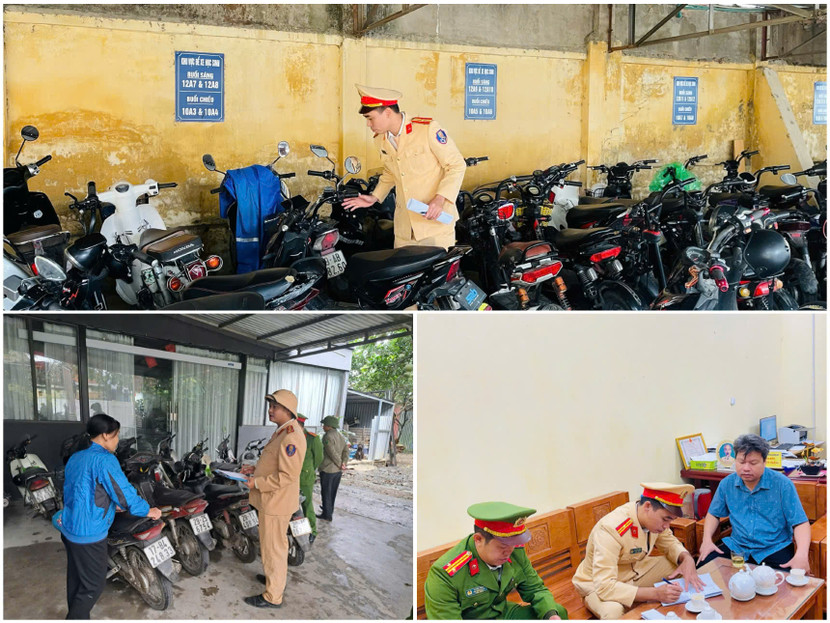 Đội CSGT đường bộ số 12 và Công an xã Xuân Mai, Công an phường Chương Mỹ kiểm tra tại khu vực các trường THPT Chương Mỹ A, THPT Đặng Tiến Đông, Trung tâm GDTX Chương Mỹ, THPT Xuân Mai và 16 bãi trông giữ xe khu vực cổng trường học