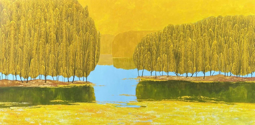 Tác phẩm "Mùa thu non sông" của họa sĩ Hùng Rô