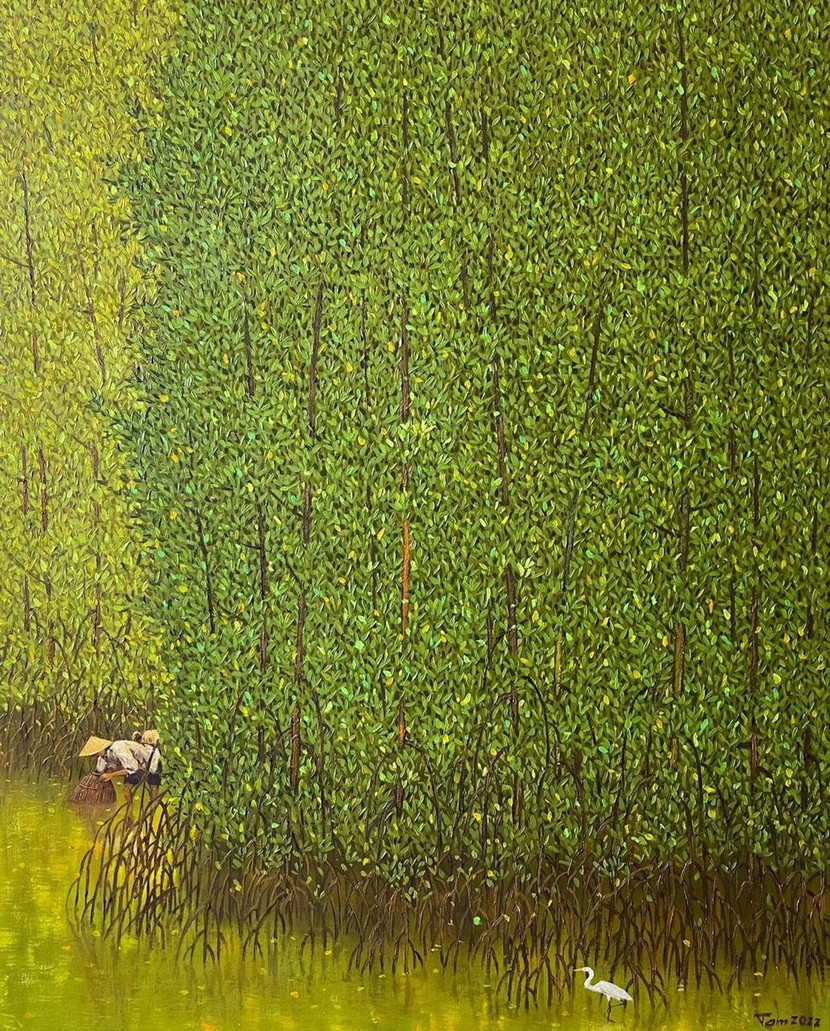 Tác phẩm "Giữa rừng đước xanh" của họa sĩ trẻ Nguyễn Minh