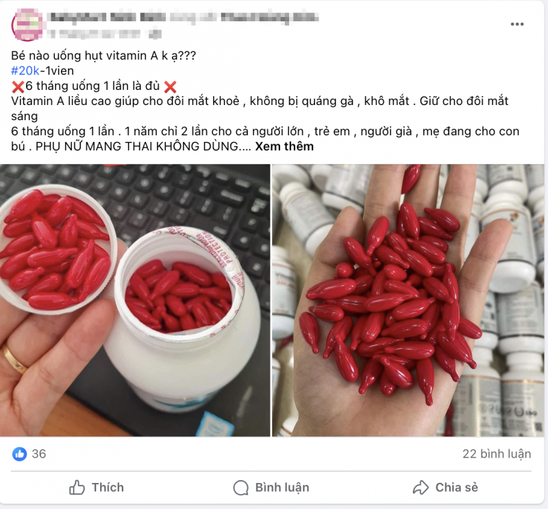 Thông tin rao bán vitamin A liều cao trên &quot;chợ mạng&quot;