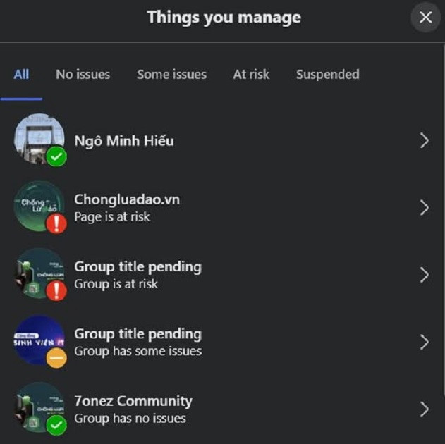 Thông báo group, fanpage gặp vấn đề từ Facebook (ảnh: FB Ngô Minh Hiếu) Thông báo group, fanpage gặp vấn đề từ Facebook (ảnh: FB Ngô Minh Hiếu)