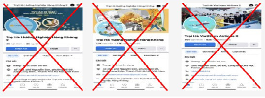 Các trang mạng xã hội giả mạo "trại hè hàng không" Các trang mạng xã hội giả mạo "trại hè hàng không"