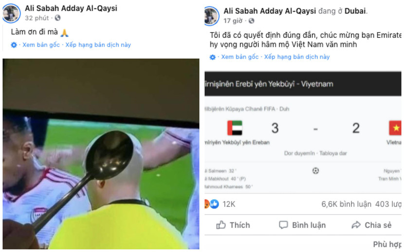 Tài khoản được một bộ phận cư dân mạng Việt Nam cho là của trọng tài Ali Sabah Adday Al-Qaysi Tài khoản được một bộ phận cư dân mạng Việt Nam cho là của trọng tài Ali Sabah Adday Al-Qaysi