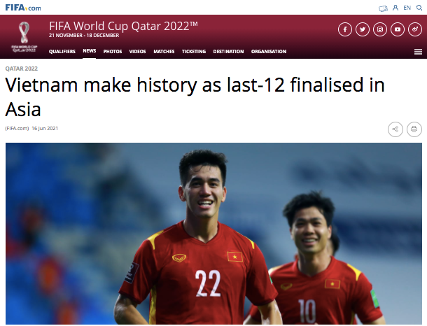 Trang chủ FIFA ngợi khen ĐT Việt Nam và bày tỏ ấn tượng với tiền đạo Tiến Linh Trang chủ FIFA ngợi khen ĐT Việt Nam và bày tỏ ấn tượng với tiền đạo Tiến Linh