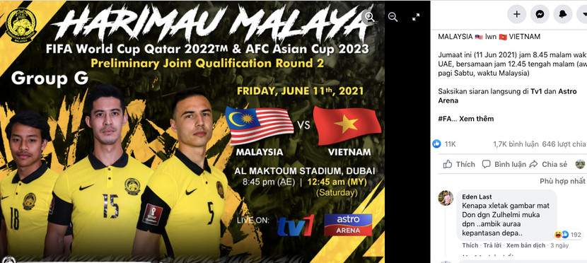 CĐV Malaysia mong thắng Việt Nam ở trận đấu tới (ảnh chụp màn hình)