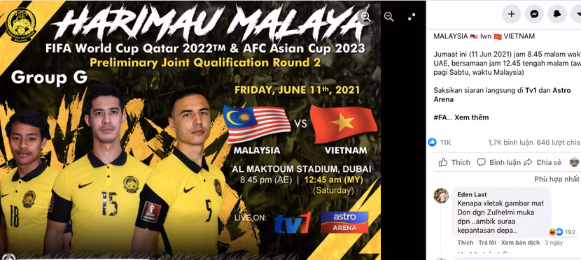 CĐV Malaysia mong thắng Việt Nam ở trận đấu tới (ảnh chụp màn hình) CĐV Malaysia mong thắng Việt Nam ở trận đấu tới (ảnh chụp màn hình)