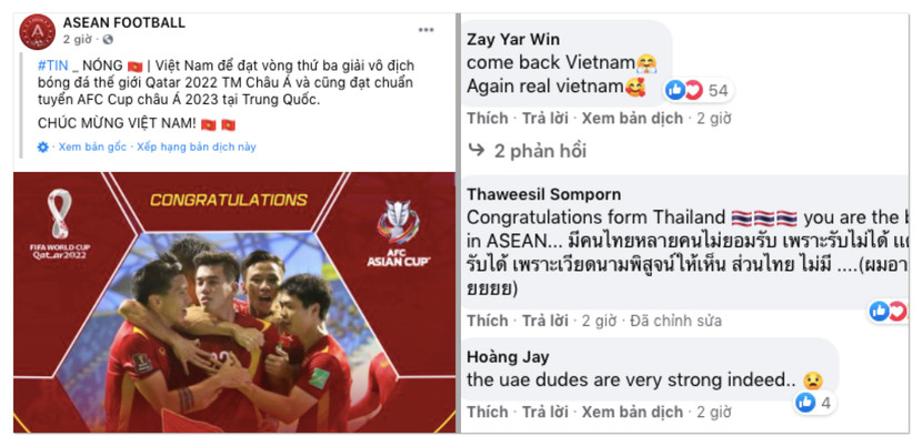 ASEAN Football cùng nhiều gửi lời chúc mừng đội tuyển Việt Nam (ảnh chụp màn hình)