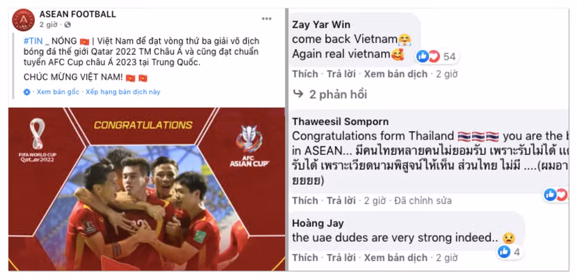 ASEAN Football cùng nhiều gửi lời chúc mừng đội tuyển Việt Nam (ảnh chụp màn hình)