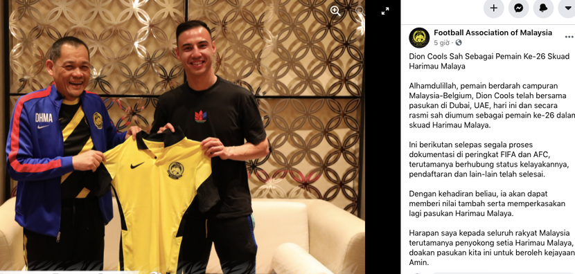 Liên đoàn bóng đá Malaysia thông báo đã triệu tập thành công Johan Dion Cools Liên đoàn bóng đá Malaysia thông báo đã triệu tập thành công Johan Dion Cools