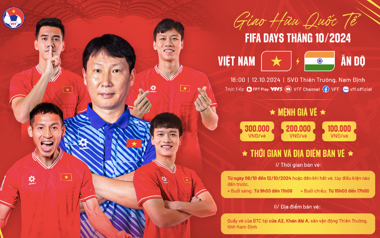 VFF công bố kế hoạch bán vé trận Việt Nam - Ấn Độ ngày 12-10 tới