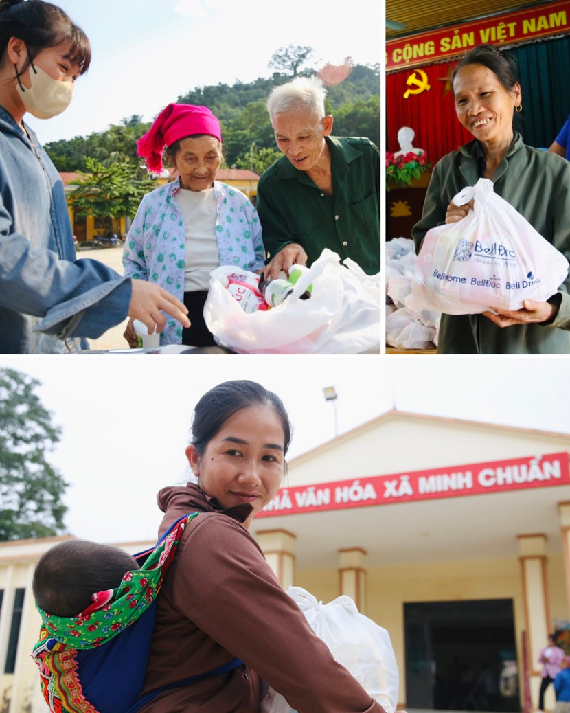 Bà con phấn khởi đón nhận món quà thiết thực từ đoàn công tác