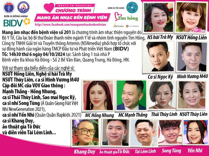 Nhiều nghệ sỹ cùng tham gia biểu diễn tại Bệnh viện đa khoa Hà Đông ngày 4-10 tới Nhiều nghệ sỹ cùng tham gia biểu diễn tại Bệnh viện đa khoa Hà Đông ngày 4-10 tới