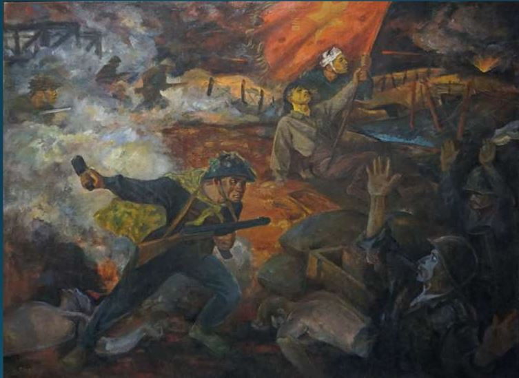 "Đánh vào trung tâm Điện Biên Phủ"-Nguyễn Thế Vỵ, sơn dầu, 1966 "Đánh vào trung tâm Điện Biên Phủ"-Nguyễn Thế Vỵ, sơn dầu, 1966