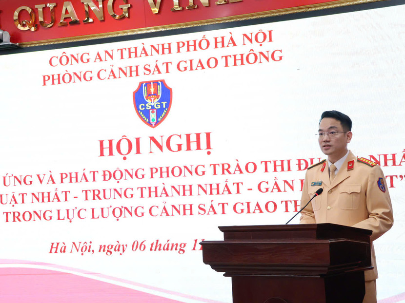 Trung tá Nguyễn Trung Kiên, Đội trưởng Đội Cảnh sát giao thông đường bộ số 5 phát biểu hưởng ứng phong trào Trung tá Nguyễn Trung Kiên, Đội trưởng Đội Cảnh sát giao thông đường bộ số 5 phát biểu hưởng ứng phong trào