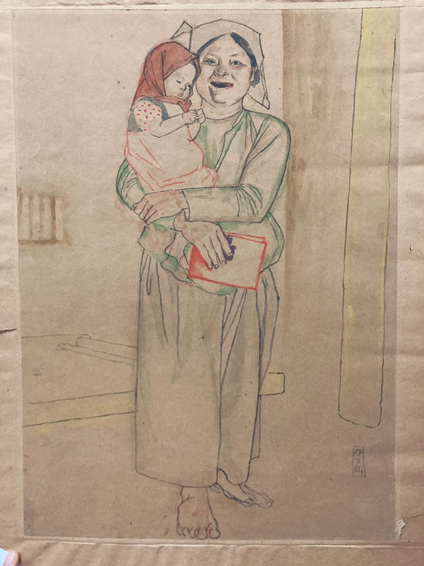 Tranh màu nước trên giấy "Bủ Đường biết đọc" của họa sĩ Tô Ngọc Vân, 1954