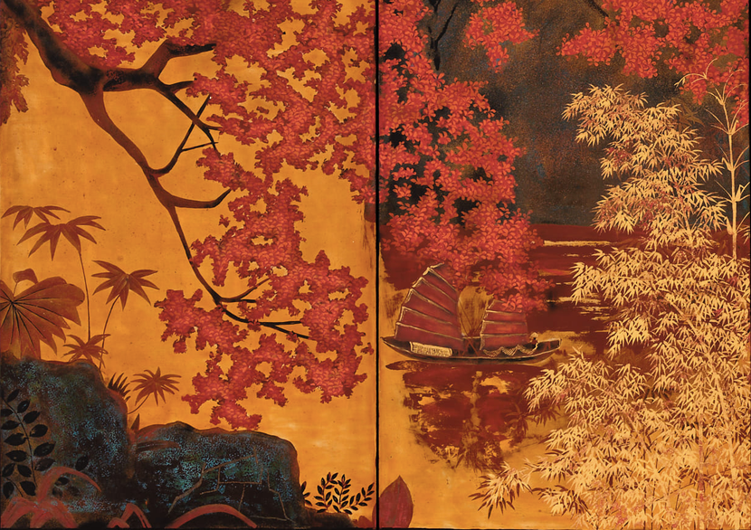 Một trích đoạn của bức sơn mài "Hoàng hôn vàng trên vịnh Hạ Long"