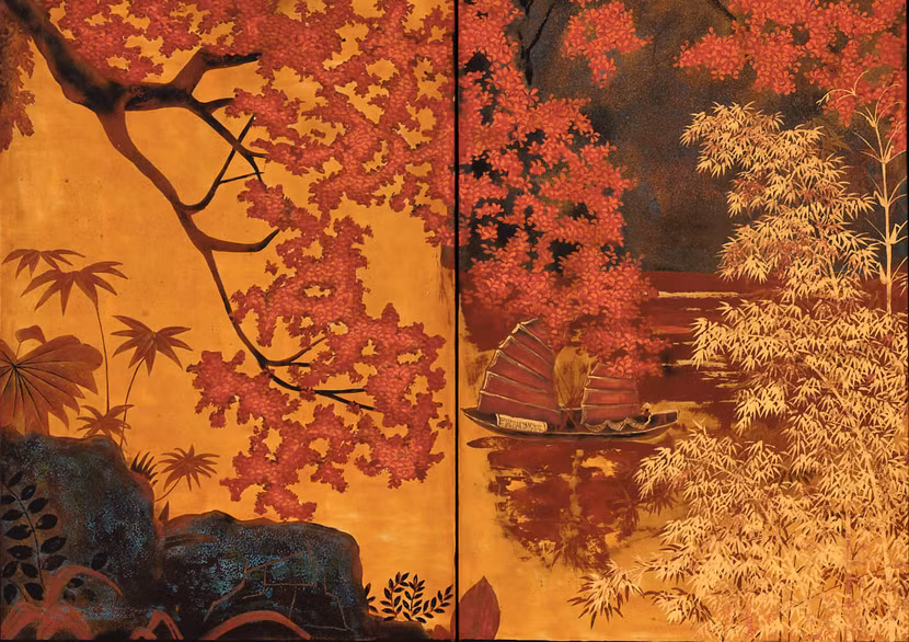 Một trích đoạn của bức sơn mài "Hoàng hôn vàng trên vịnh Hạ Long"