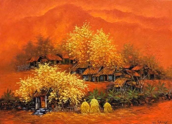 Phong cảnh làng quê do họa sĩ Nguyễn Minh Sơn thể hiện Phong cảnh làng quê do họa sĩ Nguyễn Minh Sơn thể hiện