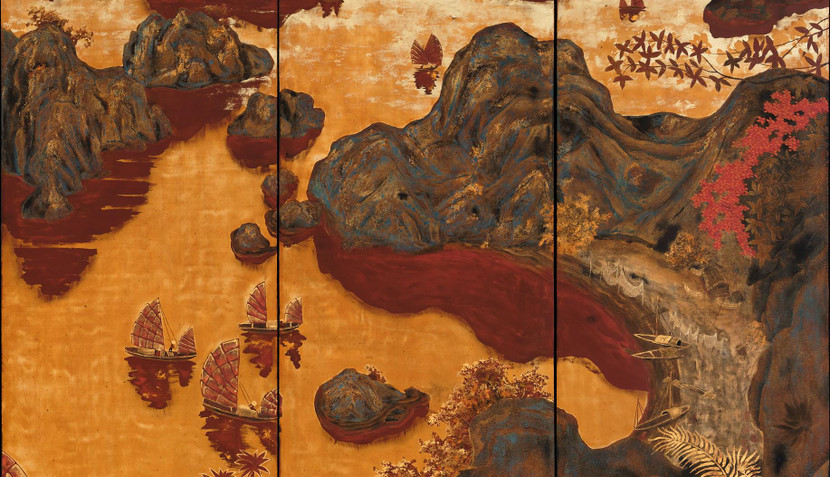 Các chi tiết của bức bình phong “Hoàng hôn vàng trên Vịnh Hạ Long”