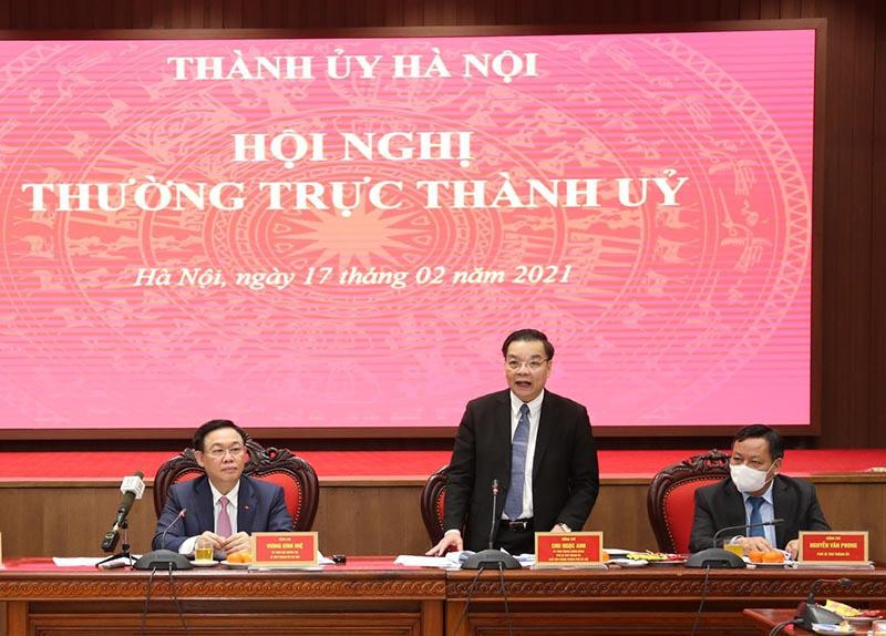 Chủ tịch UBND TP Chu Ngọc Anh phát biểu tại hội nghị