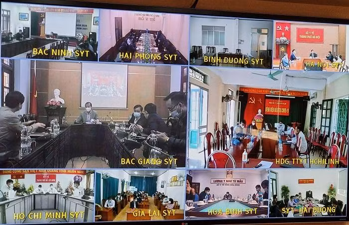 Hình ảnh cuộc họp trực tuyến từ Bộ Y tế với các tỉnh thành đang có dịch Covid-19 sáng nay