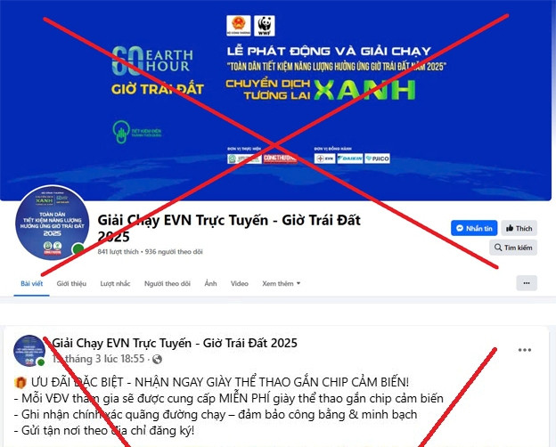 Fanpage giả mạo EVN lợi dụng chiến dịch Giờ Trái đất 2025