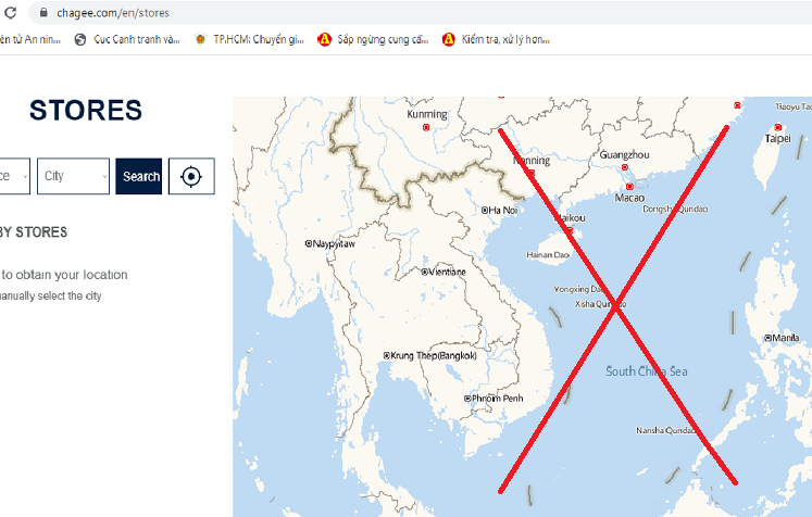 Bản đồ toàn cầu của Chagee có chứa "đường lưỡi bò"