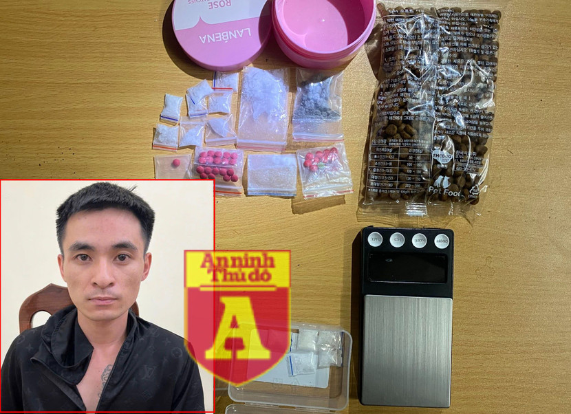 Đối tượng Nguyễn Trung Anh cùng số ma túy bị thu giữ