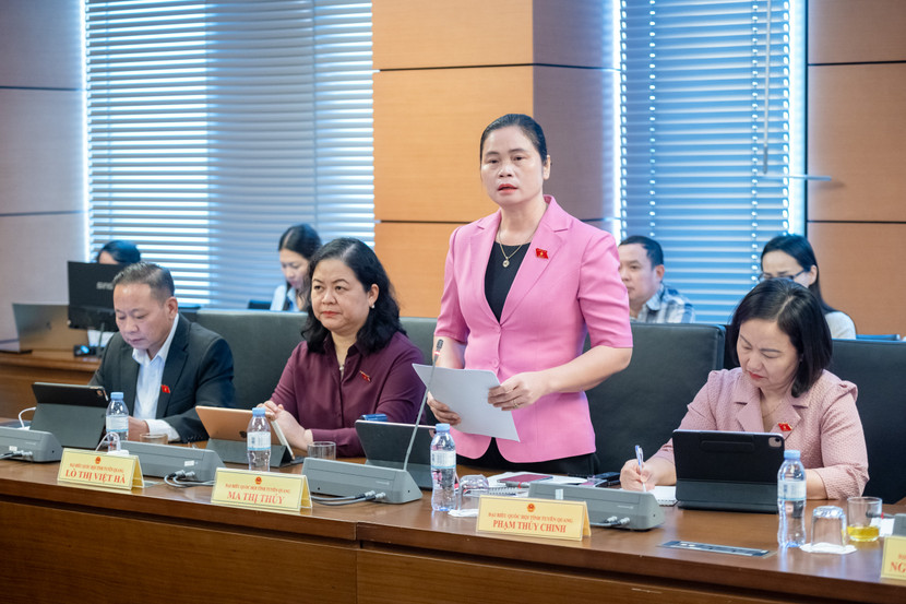 Đại biểu Ma Thị Thúy (đoàn Tuyên Quang) phát biểu thảo luận tổ