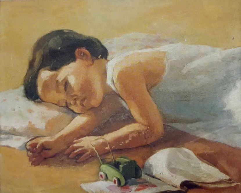 Tác phẩm sơn dầu 1961 "Bé ngủ" Tác phẩm sơn dầu 1961 "Bé ngủ"