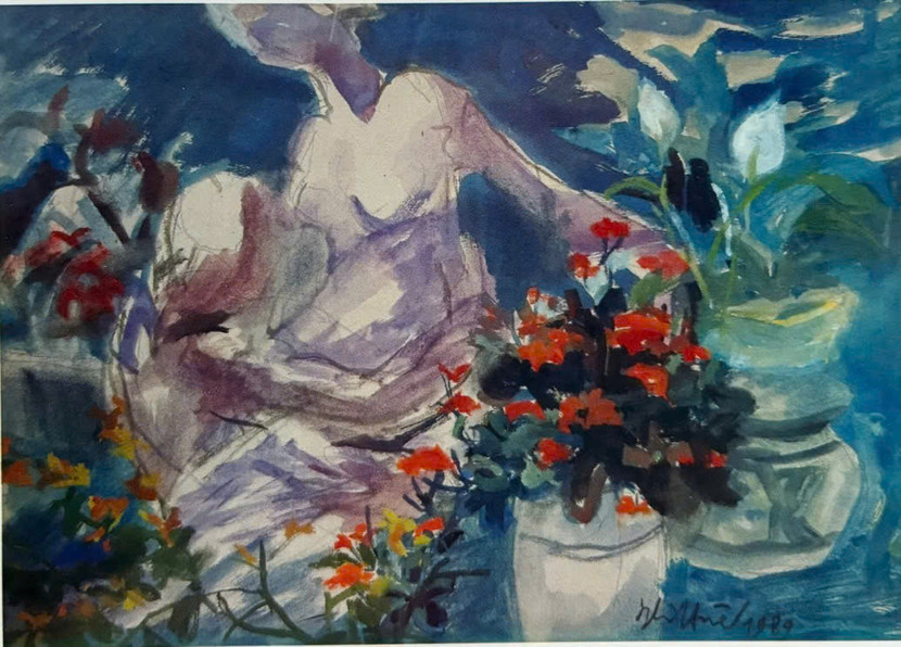 Tác phẩm bột màu "Yêu", 1989 Tác phẩm bột màu "Yêu", 1989