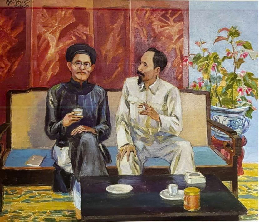Tác phẩm acrylic "Cụ Huỳnh, cụ Hồ", 1990 Tác phẩm acrylic "Cụ Huỳnh, cụ Hồ", 1990