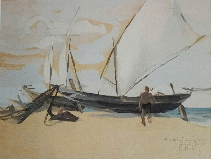 Tác phẩm bột màu "Bờ biển Quảng Phú - Quảng Bình", 1969 Tác phẩm bột màu "Bờ biển Quảng Phú - Quảng Bình", 1969