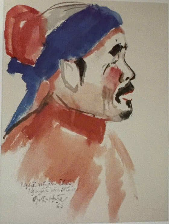 Tác phẩm màu nước 1963 "Nghệ nhân chèo Nguyễn Văn Mầm" Tác phẩm màu nước 1963 "Nghệ nhân chèo Nguyễn Văn Mầm"